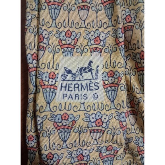 VTG Hermes Paris 100% Silk Neck Tie Men's Yellow Garden Cottage Boho Y2K Retro - Picture 1 of 5
